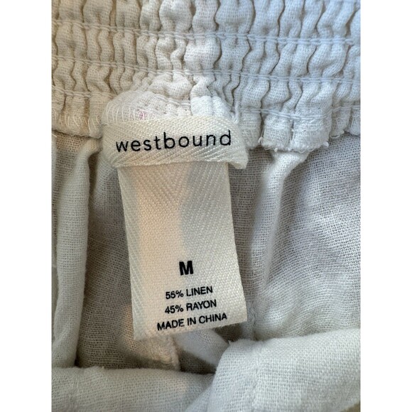 Westbound Women's Solid White Linen Pull On Cropped Pants Rolled Cuff Medium - Picture 3 of 11